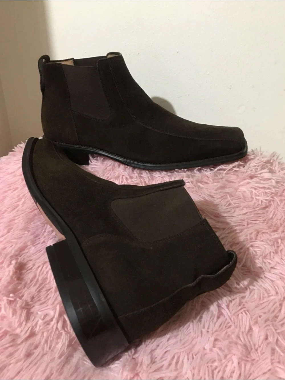 Zengara men’s brown suede ankle boots with a distinct square toe design Sz 9M